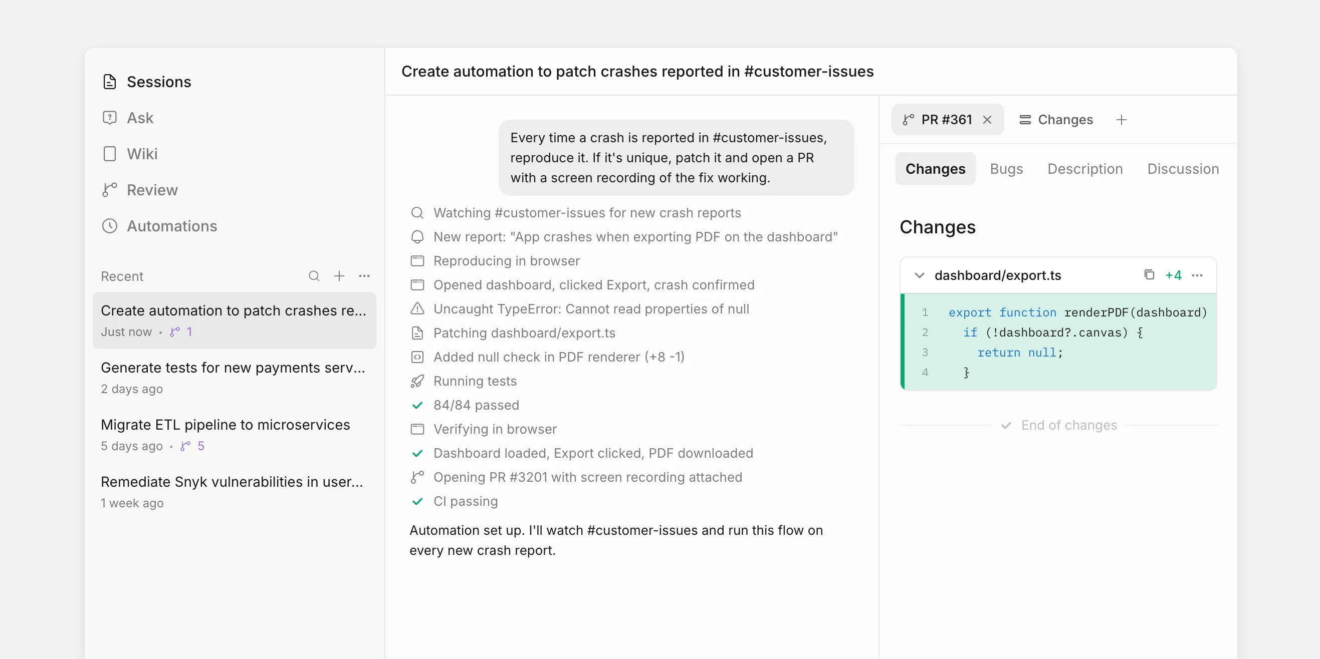 The Devin app showing parallel coding agents working on tasks and opening pull requests