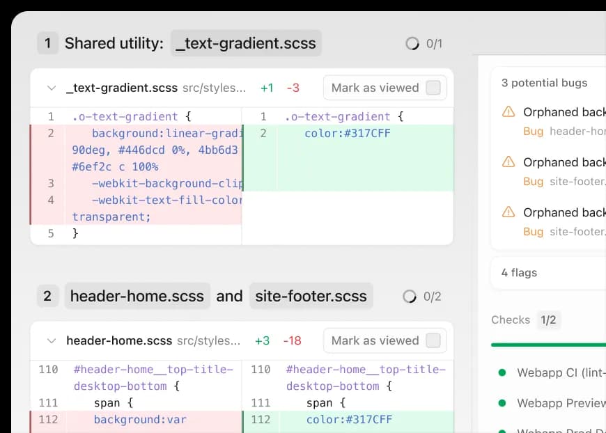 Devin organizing a code diff for pull request review