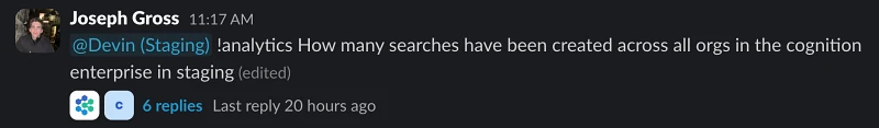 Slack message with !analytics macro