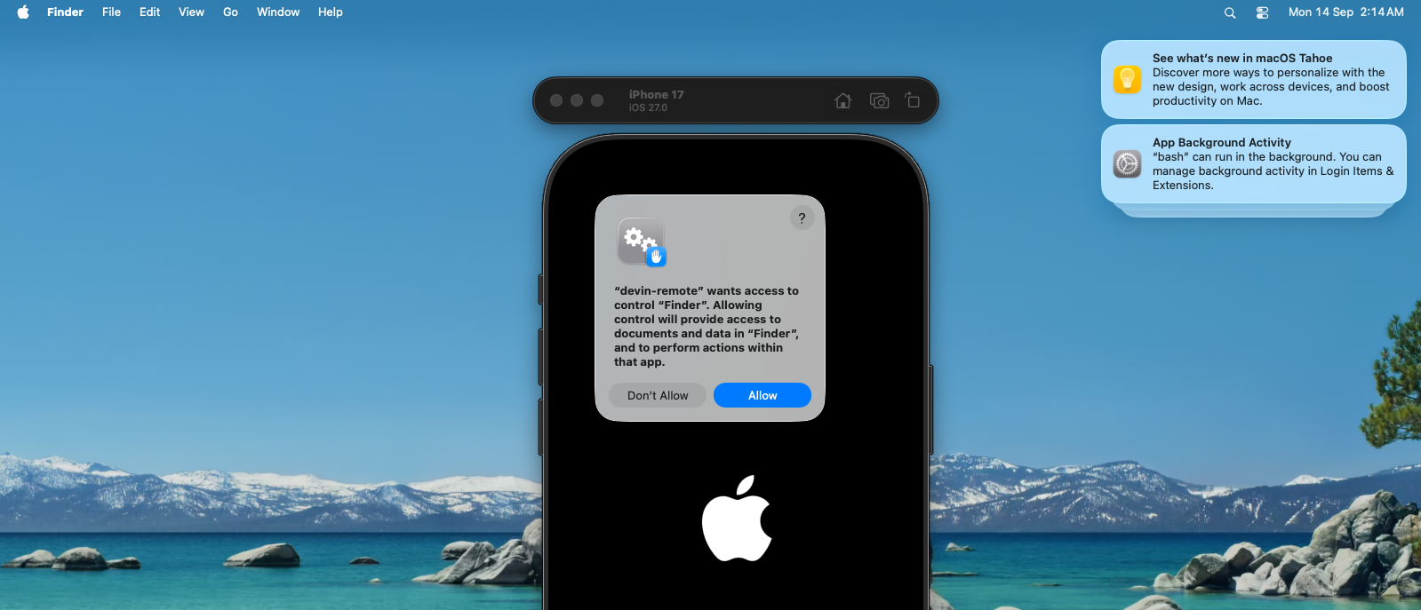 macOS permission dialogs asking to allow accessibility and screen recording access